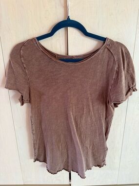 Free People Brown Short Sleeve Crewneck Tee